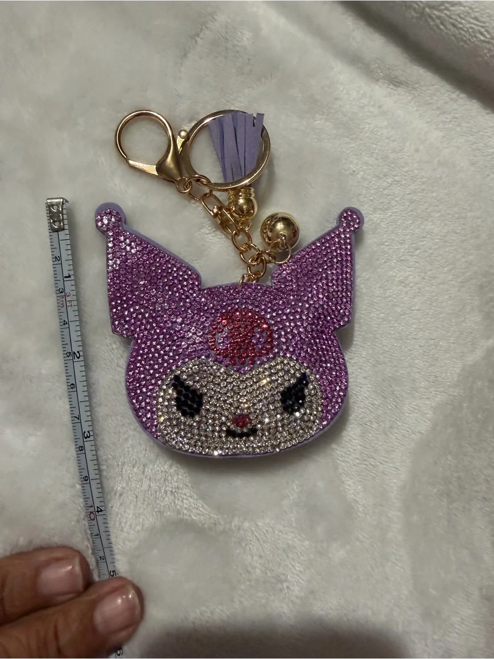 Purple Rhinestone Character Key & Purse Charm with Tassel